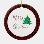 Red Kariert Add your Own Foto Christmas Keramik Ornament (Hinten)