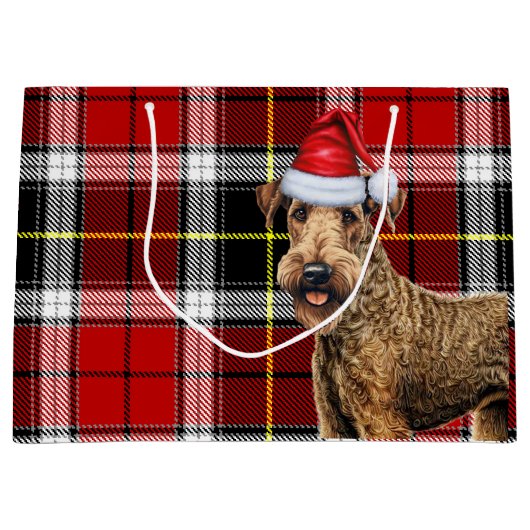 Red Kariert Airedale Terrier Dog Holiday Große Geschenktüte (Vorderseite)