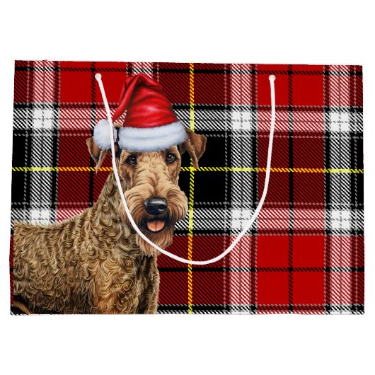 Red Kariert Airedale Terrier Dog Holiday Große Geschenktüte (Rückseite)