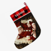 Red Kariert Baby's First Christmas 1 Foto Großer Weihnachtsstrumpf (Rückseite (Hängend))