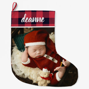 Red Kariert Baby's First Christmas 1 Foto Großer Weihnachtsstrumpf