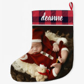 Red Kariert Baby's First Christmas 1 Foto Großer Weihnachtsstrumpf (Rückseite)