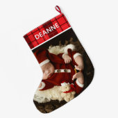 Red Kariert Baby's First Christmas 1 Foto Großer Weihnachtsstrumpf (Rückseite (Hängend))