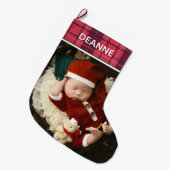 Red Kariert Baby's First Christmas 1 Foto Großer Weihnachtsstrumpf (Vorderansicht (hängend))