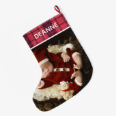 Red Kariert Baby's First Christmas 1 Foto Großer Weihnachtsstrumpf (Rückseite (Hängend))