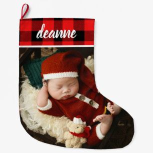 Red Kariert Baby's First Christmas 1 Foto Großer Weihnachtsstrumpf