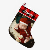 Red Kariert Baby's First Christmas 1 Foto Großer Weihnachtsstrumpf (Vorderansicht (hängend))