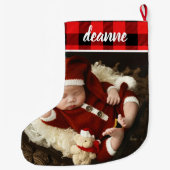 Red Kariert Baby's First Christmas 1 Foto Großer Weihnachtsstrumpf (Rückseite)