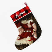 Red Kariert Baby's First Christmas 1 Foto Großer Weihnachtsstrumpf (Rückseite (Hängend))