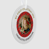Red Kariert Baby's First Christmas Individuelle Na Ornament (Vorderseite)