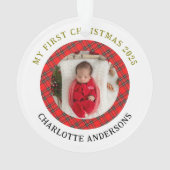 Red Kariert Baby's First Christmas Individuelle Na Ornament (Rückseite)
