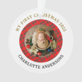 Red Kariert Baby's First Christmas Individuelle Na Ornament (Vorderseite)