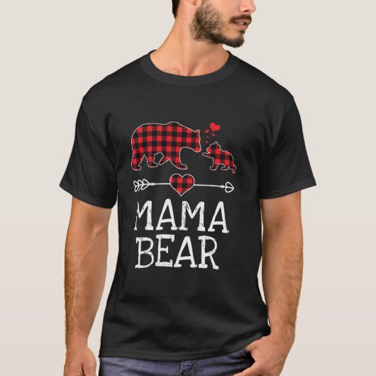 Red Kariert Bären Weihnachten Pajama Mama Matching T-Shirt (Vorderseite)