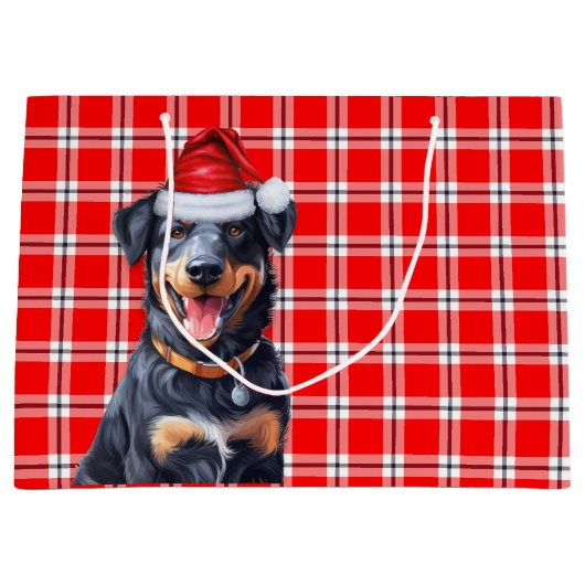 Red Kariert Beauceron Dog Lover Holiday Große Geschenktüte (Vorderseite)