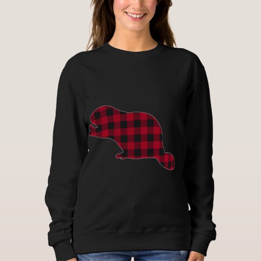 Red Kariert Beaver Christmas Matching Buffalo Fami Sweatshirt (Vorderseite)