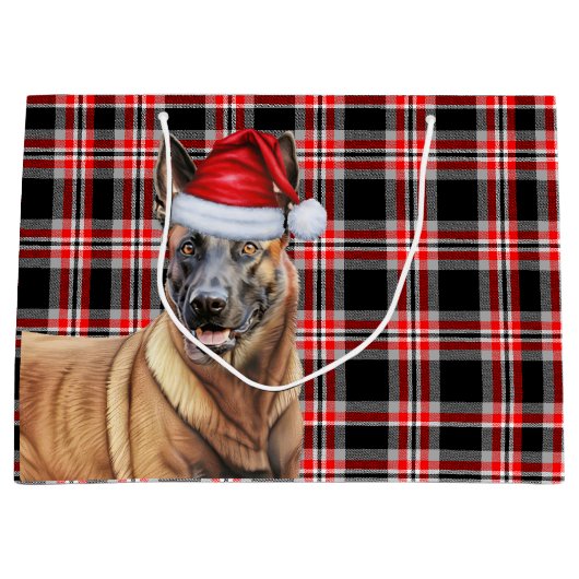 Red Kariert belgischen Malinois Dog Lover Holiday Große Geschenktüte (Vorderseite)