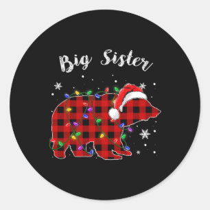 Red Kariert Big Sister Bear Buffalo Family Pajama  Runder Aufkleber