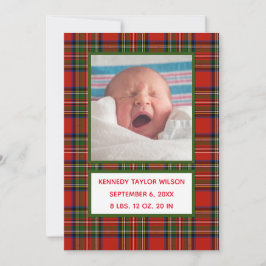 Red Kariert Birth Announcement Card Ankündigung