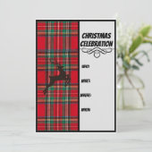 Red Kariert & Black Rentier Weihnachtsfeier Einladung (Stehend Vorderseite)