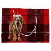 Red Kariert Bloodhound Hund Lover Holiday Große Geschenktüte (Rückseite)