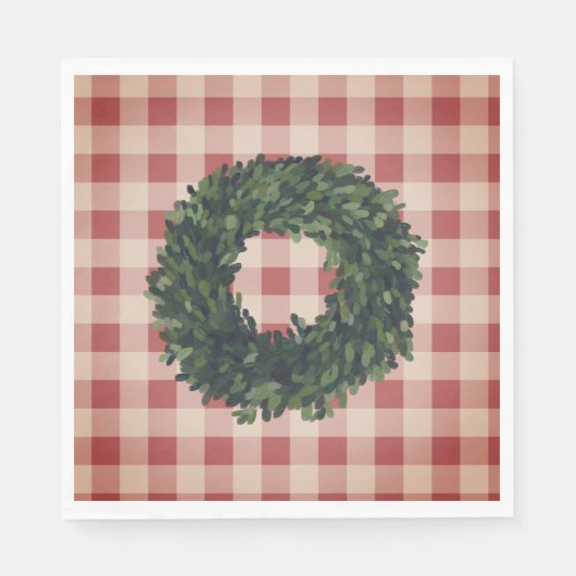 Red Kariert Boxwood Wreath Country Stilvoll Serviette (Vorderseite)