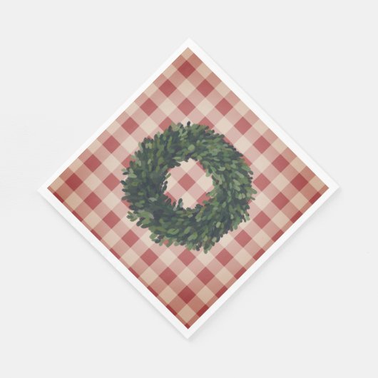 Red Kariert Boxwood Wreath Country Stilvoll Serviette (Ecke)