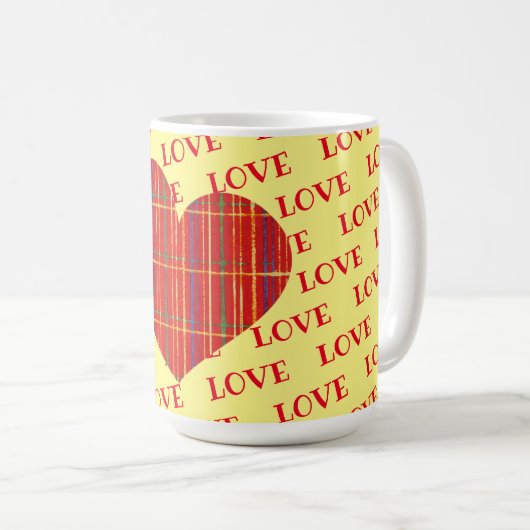 Red Kariert Bright Heart Liebe Tasse Cup (VorderseiteRechts)