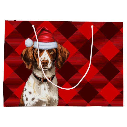 Red Kariert Brittany Spaniel Dog Lover Holiday Große Geschenktüte (Rückseite)