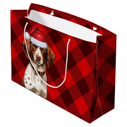 Red Kariert Brittany Spaniel Dog Lover Holiday Große Geschenktüte (Rückseite Schrägansicht)
