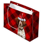 Red Kariert Brittany Spaniel Dog Lover Holiday Große Geschenktüte (Vorderseite Schrägansicht)
