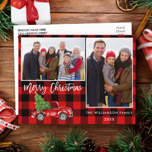 Red Kariert Brush Script Truck 2 Foto Weihnachten Postkarte