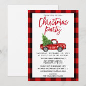 Red Kariert Brush Script Truck Weihnachts-Party Einladung (Vorne/Hinten)