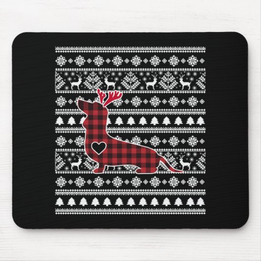 Red Kariert Buffalo Dackel Dog Weihnachten Mousepad (Vorne)