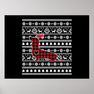 Red Kariert Buffalo Dackel Dog Weihnachten Poster
