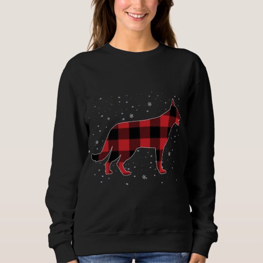 Red Kariert Buffalo German Shepherd Dog Christmas Sweatshirt (Vorderseite)