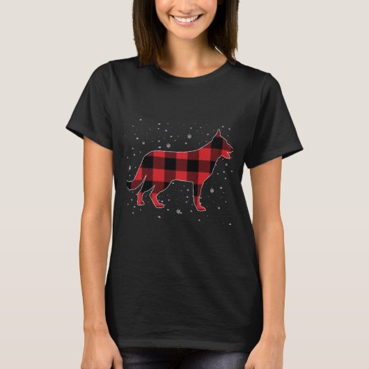 Red Kariert Buffalo German Shepherd Dog Christmas  T-Shirt (Vorderseite)
