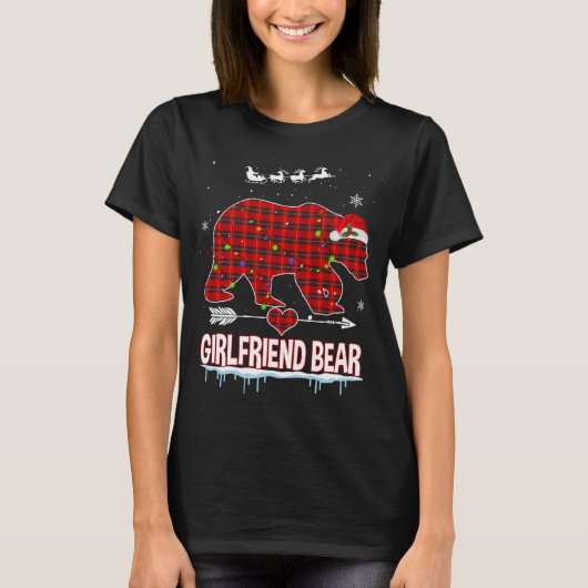 Red Kariert Buffalo Girlfriend Bear Christmas Paja T-Shirt (Vorderseite)
