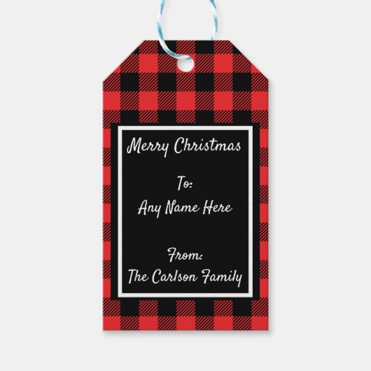 Red Kariert Buffalo Tartan Flannel Personalisiert Geschenkanhänger (Vorderseite)