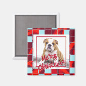 Red Kariert Bulldog Dog Foto Frohe Weihnachten Magnet (Vorderseite/Rückseite)