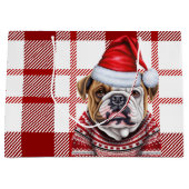 Red Kariert Bulldog Lover Holiday Große Geschenktüte (Vorderseite)