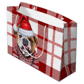 Red Kariert Bulldog Lover Holiday Große Geschenktüte (Rückseite Schrägansicht)