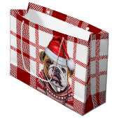 Red Kariert Bulldog Lover Holiday Große Geschenktüte (Vorderseite Schrägansicht)