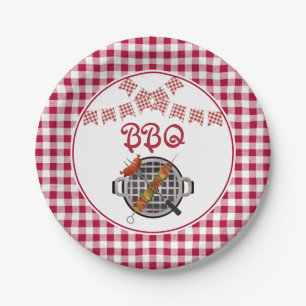 Red Kariert Bunting Banner GRILLEN Party Pappteller