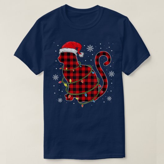 Red Kariert Cat Weihnachtsmannmütze Christmas Paja T-Shirt (Design vorne)