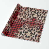 Red Kariert Cheetah Funky Christmas Geschenkpapier (Ungerollt)