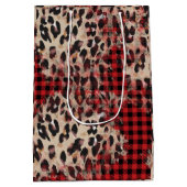 Red Kariert Cheetah Print Funky Christmas Mittlere Geschenktüte (Rückseite)