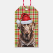 Red Kariert Chocolate Labrador Dog Weihnachten Geschenkanhänger (Vorderseite)