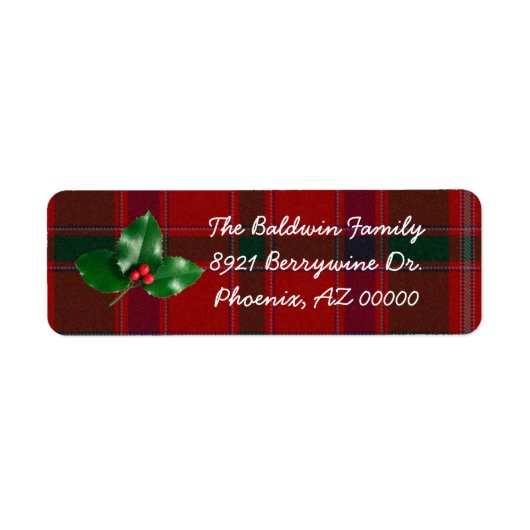 Red Kariert Christmas Address Labels (Vorne)