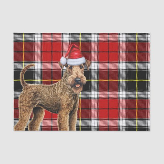 Red Kariert Christmas Airedale Terrier Dog Holiday Seidenpapier (Vorderseite)