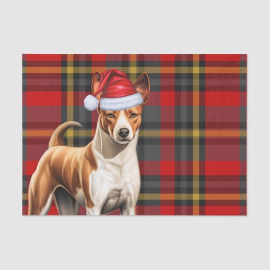 Red Kariert Christmas Basenji Dog Holiday Seidenpapier (Vorderseite)